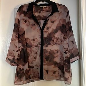 Pink and black floral blouse